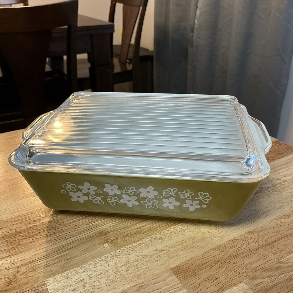 Vtg Pyrex 1 1/2 Qt Spring Blossom/Crazy Daisy 503C Refrigerator Dish W/Glass Lid - Picture 2 of 13